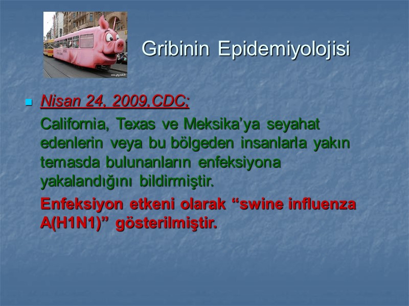 Gribinin Epidemiyolojisi Nisan 24, 2009,CDC;   California, Texas ve Meksika’ya seyahat edenlerin veya
